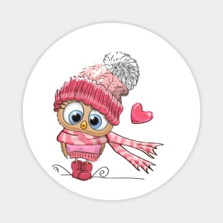 Cute owl in a winter hat and scarf Magnet